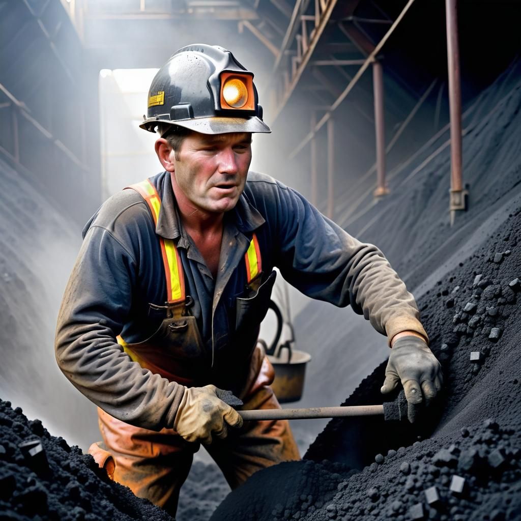 Coal Miner in the Depths of a Coal Mine