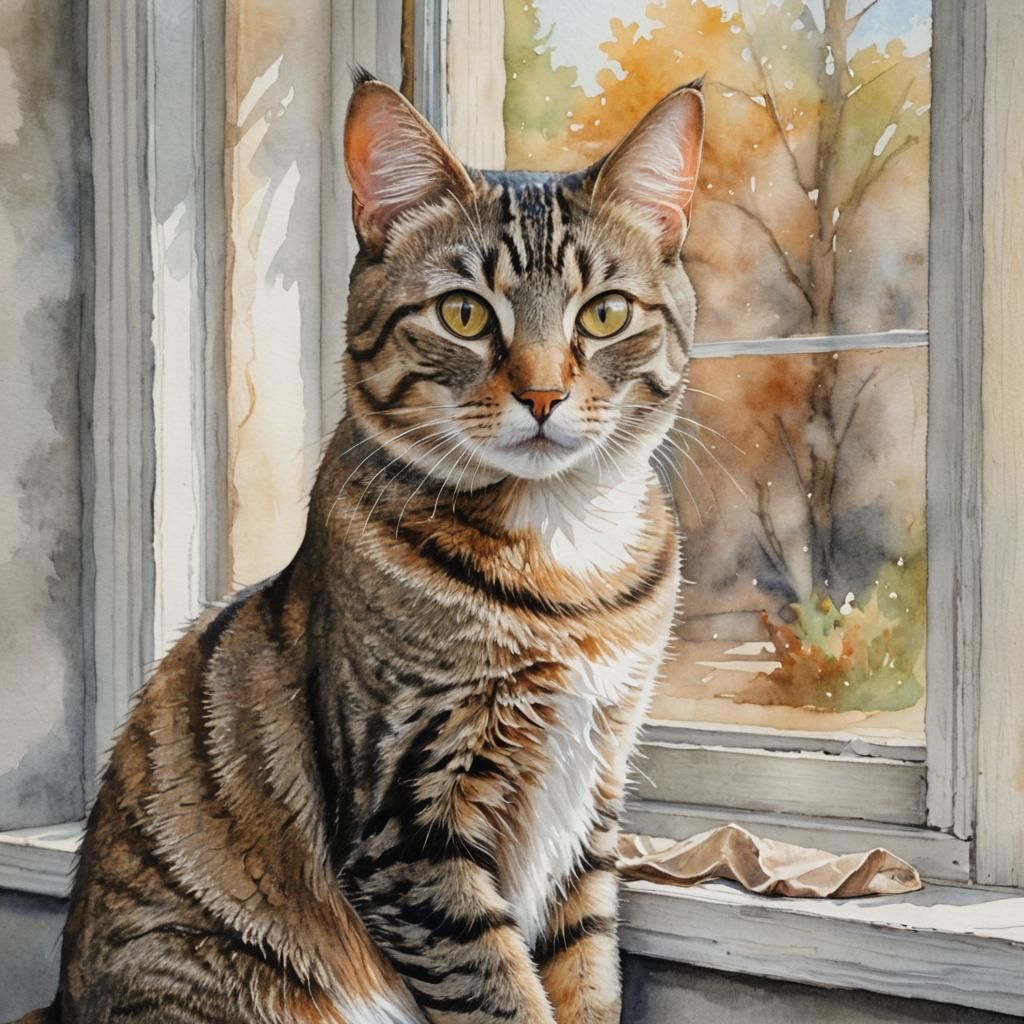 Whimsical Summer Tabby by the Window
