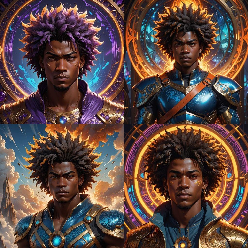 African American Teenager as Afro Super Saiyan in Triadic Co...