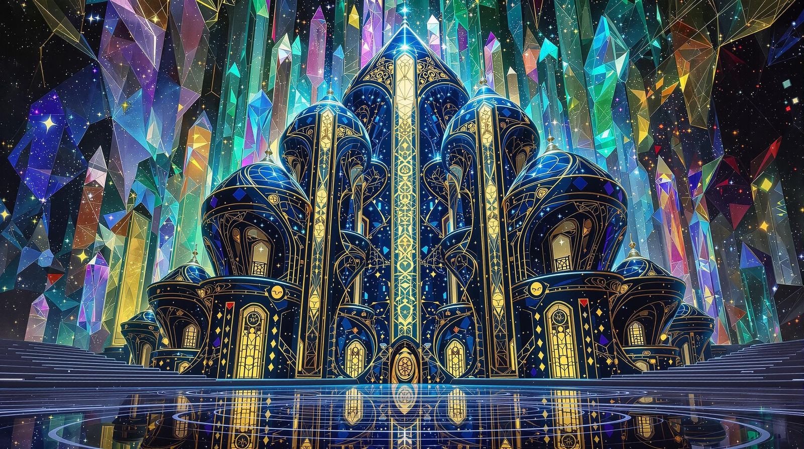 Gustav Klimt-Inspired Futuristic Cityscape