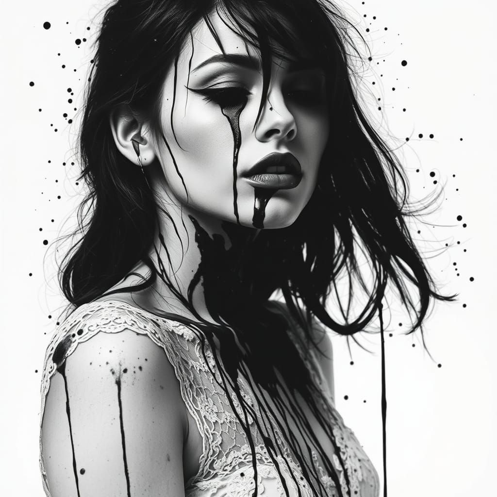Ink Splatter Art: Woman in Lace
