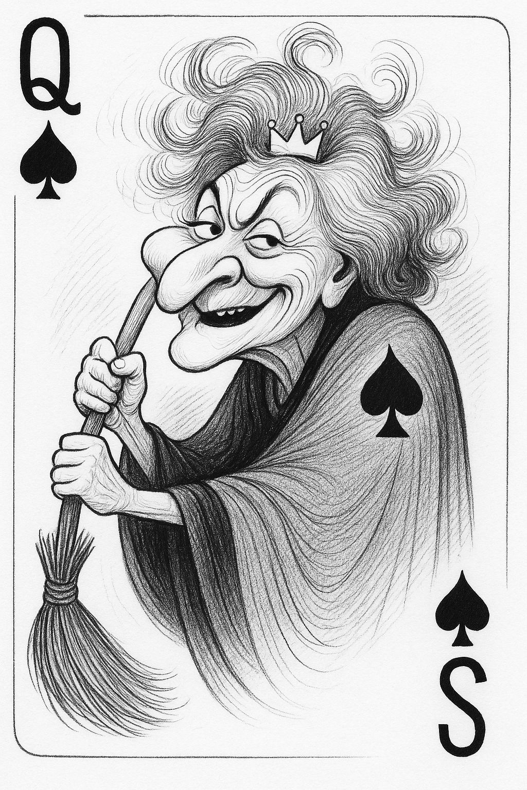 Queen of Spades Caricature by Al Hirschfeld Style