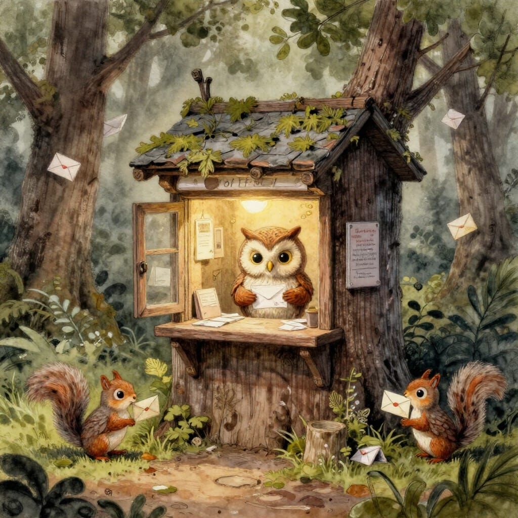 Chibi Owl at Forest Stump Post Office