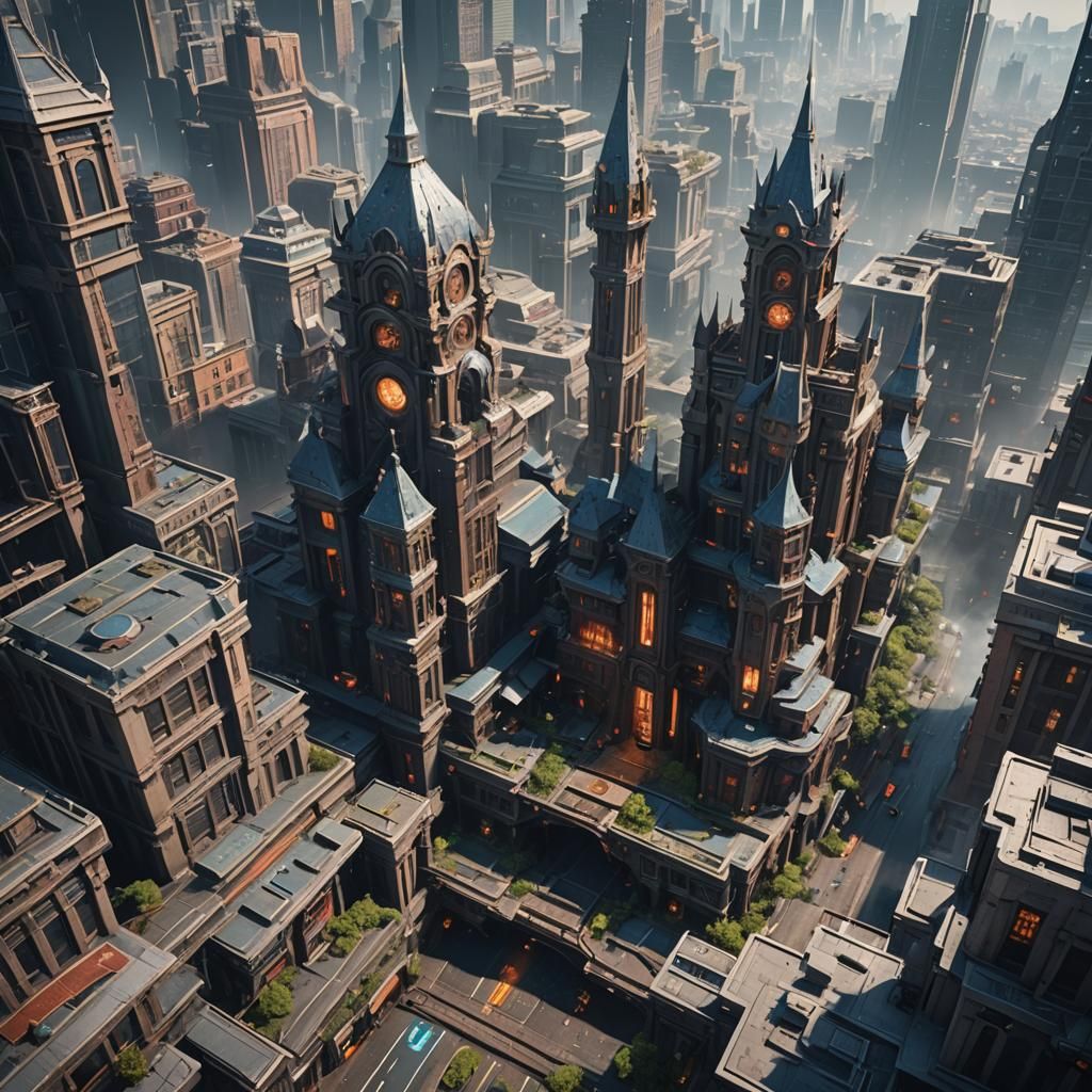 Hero in High-Tech City: Detailed Matte Painting