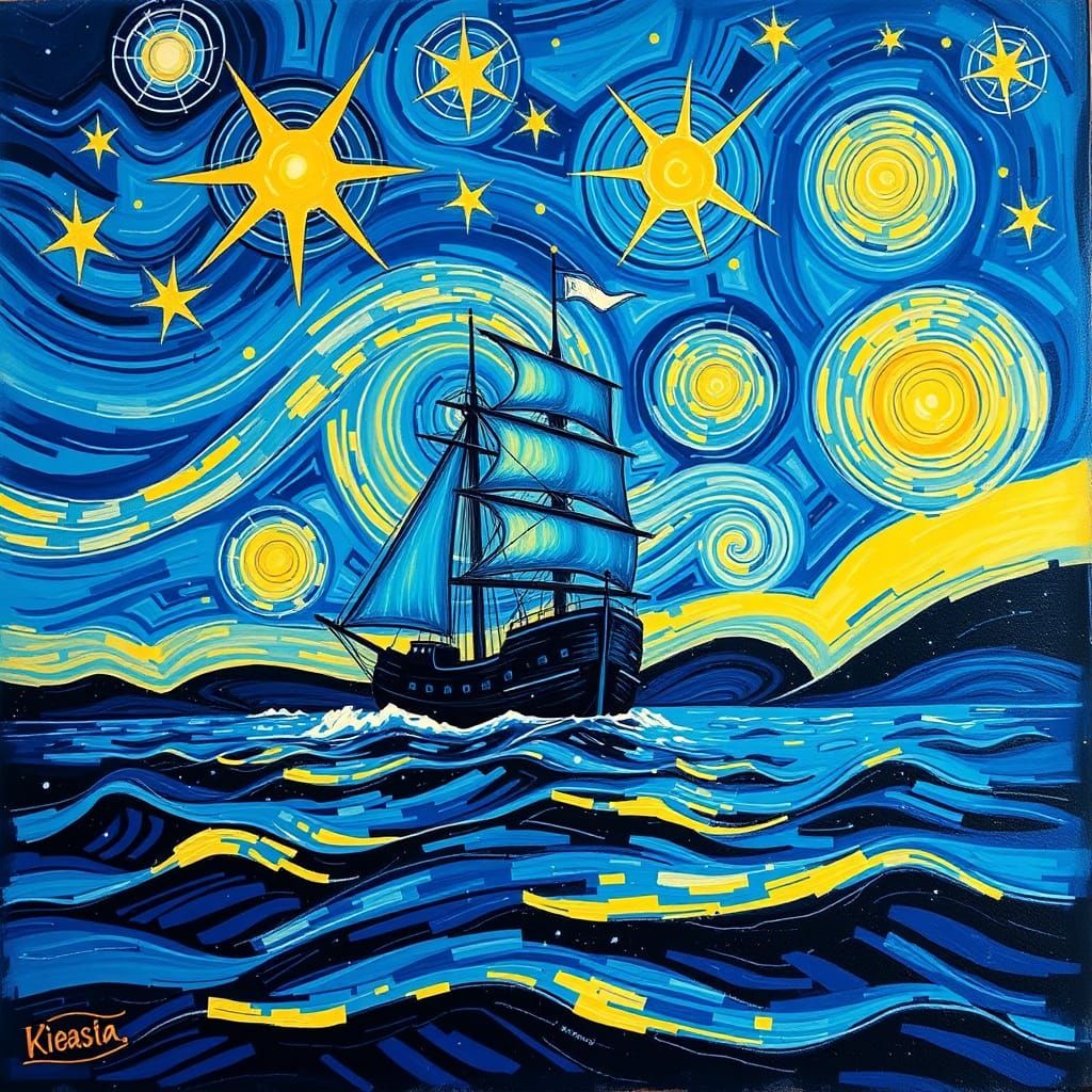Starry Night Voyage in Post-Impressionist Pop Art