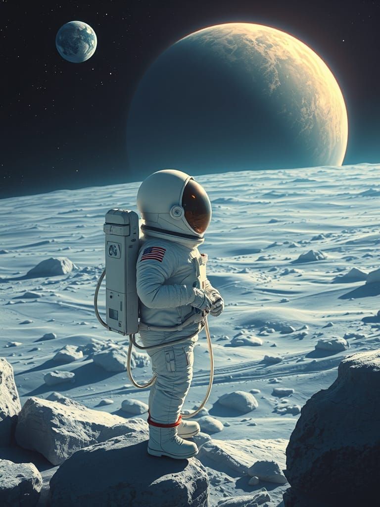 Astronaut Gazing at Earth: A Futuristic Lunar Landscape