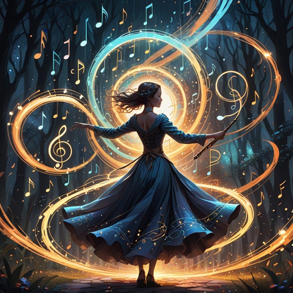 Magical Music Notes Dance Around Musician in Ethereal Fantas...
