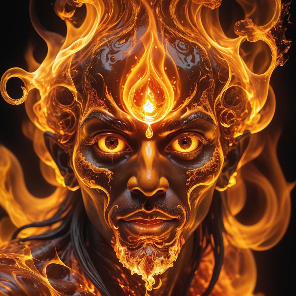 Fiery Djinn Face: A Translucent Amber Masterpiece