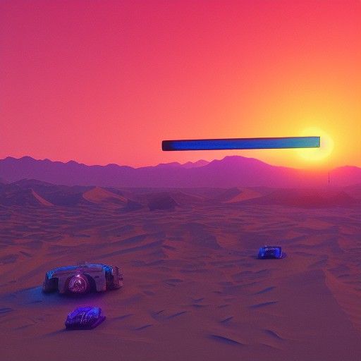 Cyberpunk Desert Sunrise with Neon Highlights