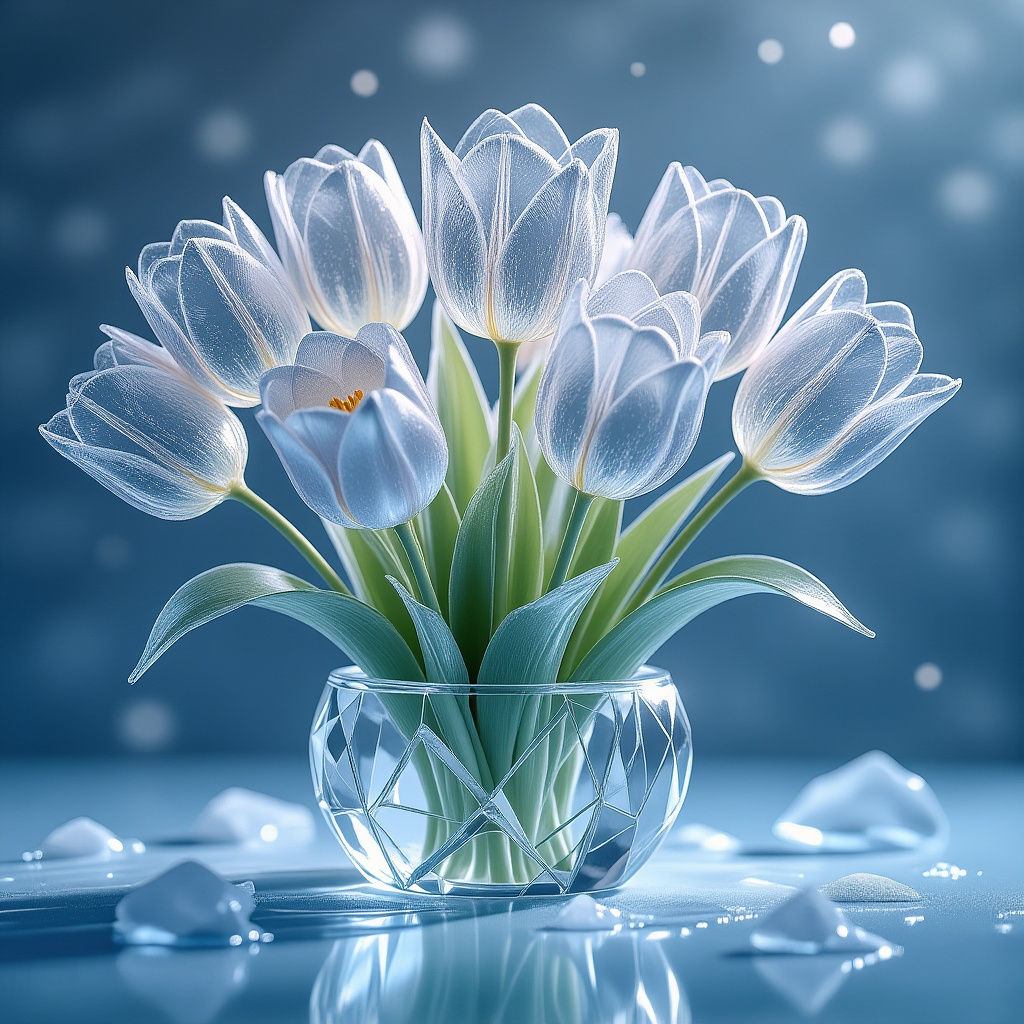 Shimmering Ice Tulips Bouquet in Frosty Light
