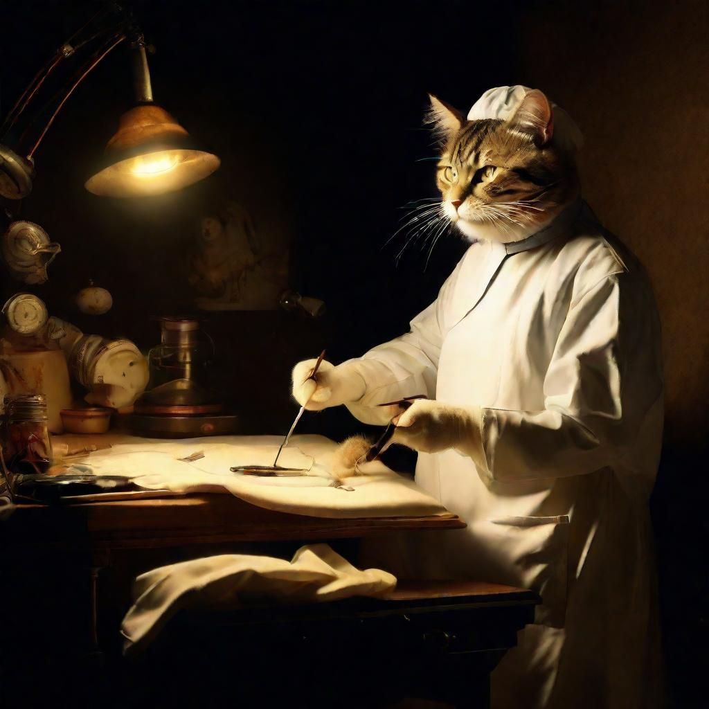 8k resolution, cat as a surgeon performing operation, art by...