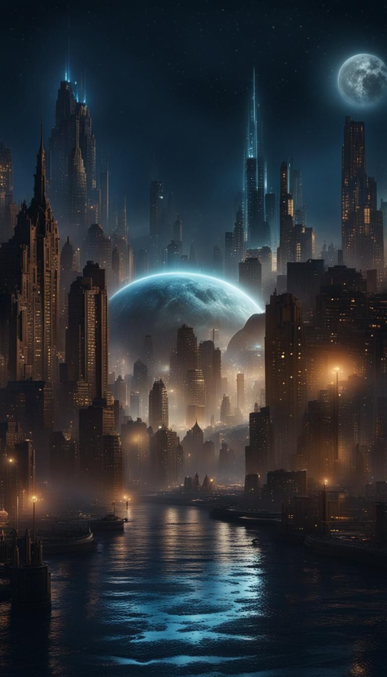 Futuristic Cityscape Under Infinite Stars