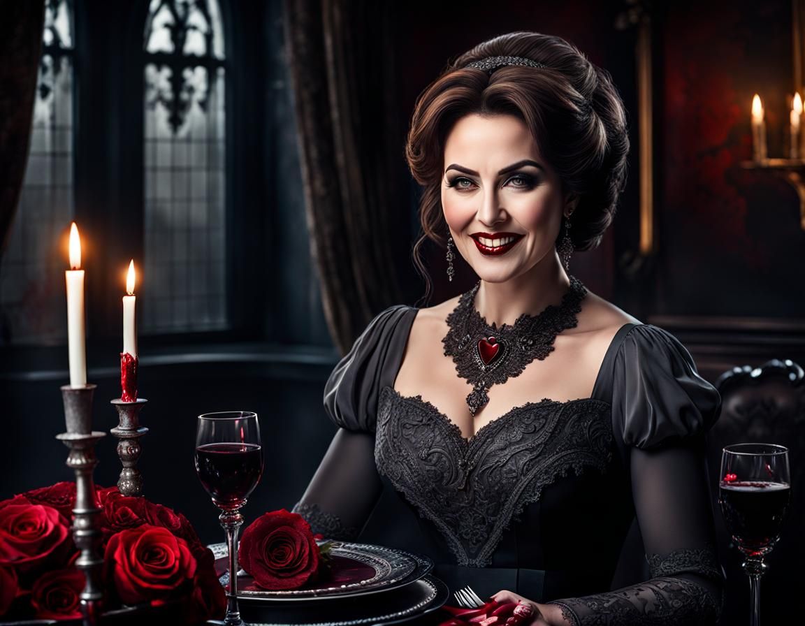 Detailed Horror Portrait of Smiling Woman With Gift