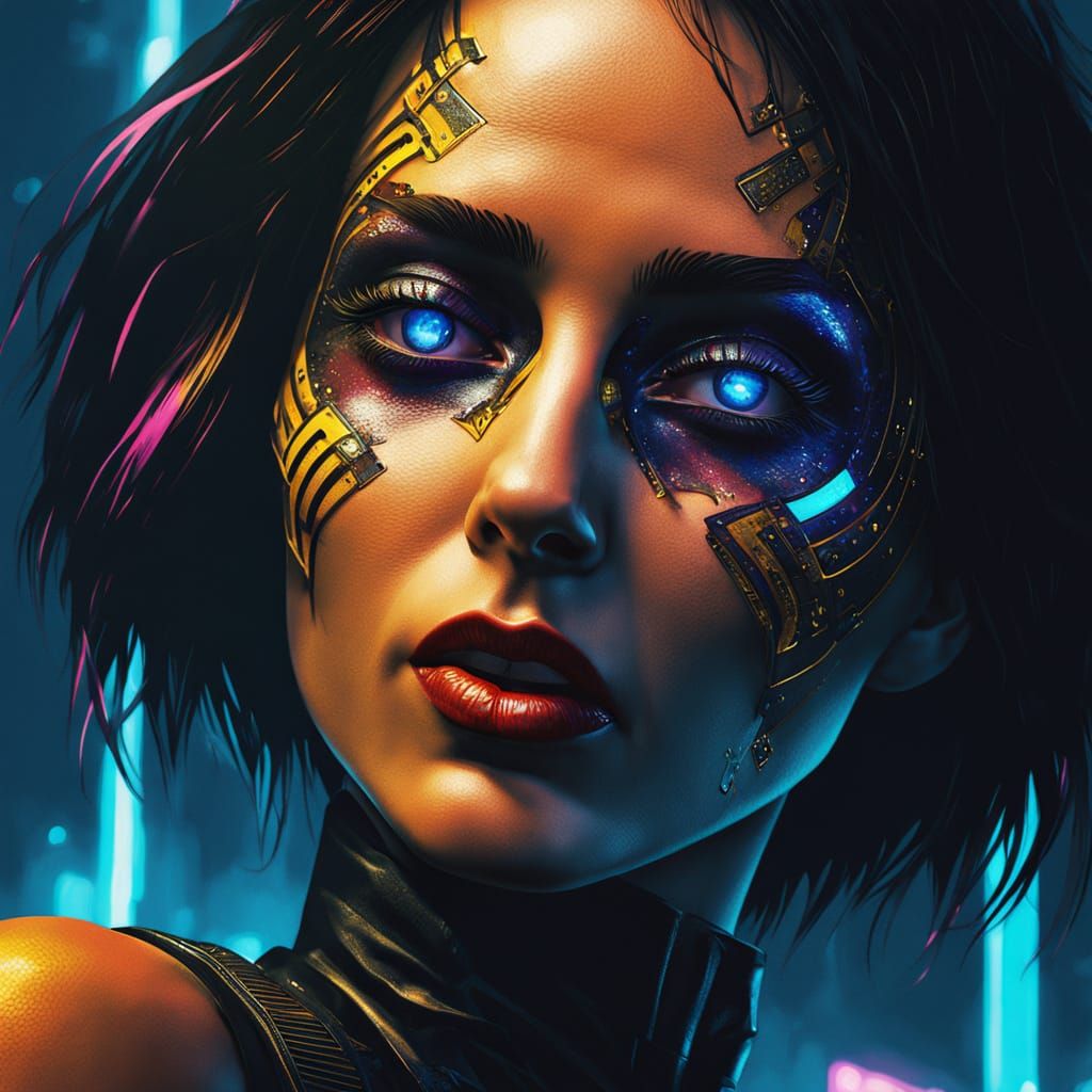 Cyberpunk Goddess Unveiled in Neon Glory