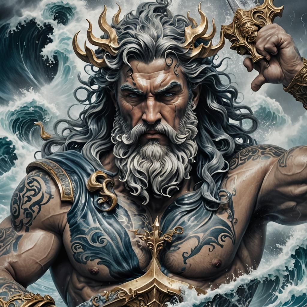 Baroque-Inspired Poseidon Reigns in Stormy Sea