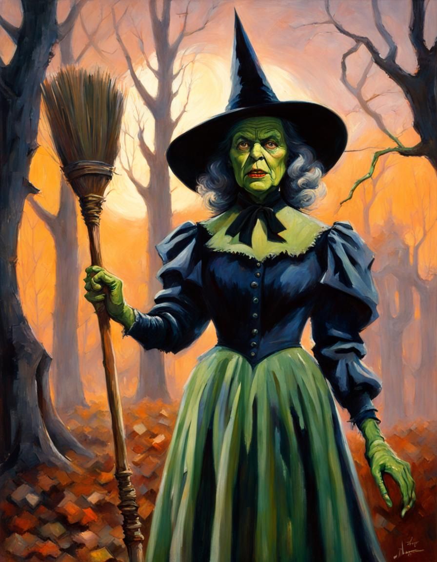 Sinister Wicked Witch Oil Painting