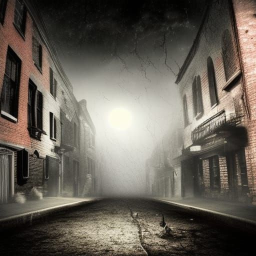 Haunted Street: Ghostly Moonlight Horror Scene