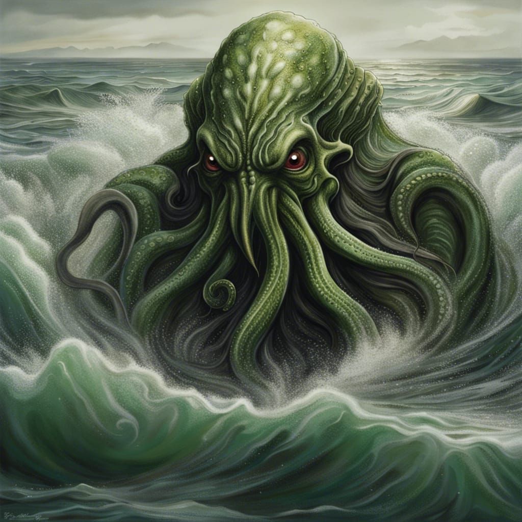 Hyperrealistic Cthulhu Emerges from the Sea