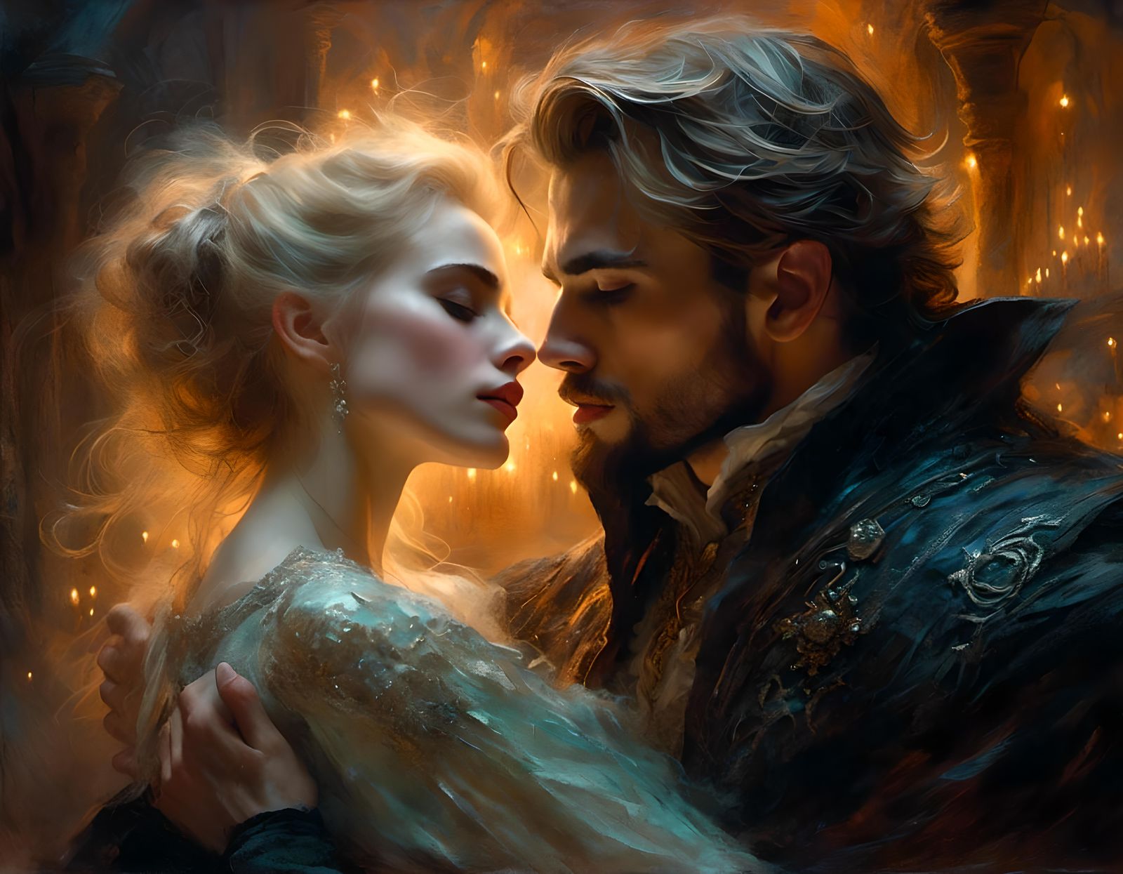 Passionate Kiss in a Gothic Dungeon, Edwardian Pastel Style