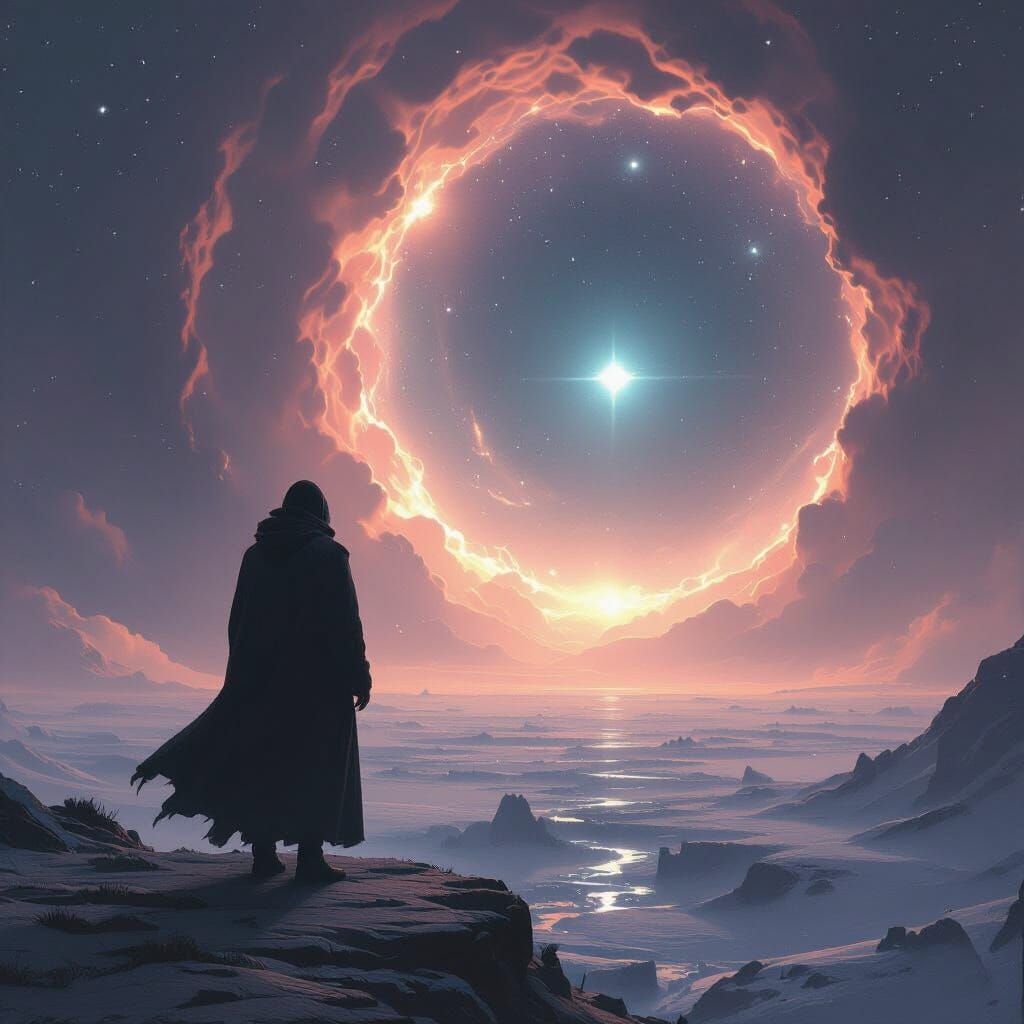 Figure Gazing into Starry Abyss: Surreal Digital Art
