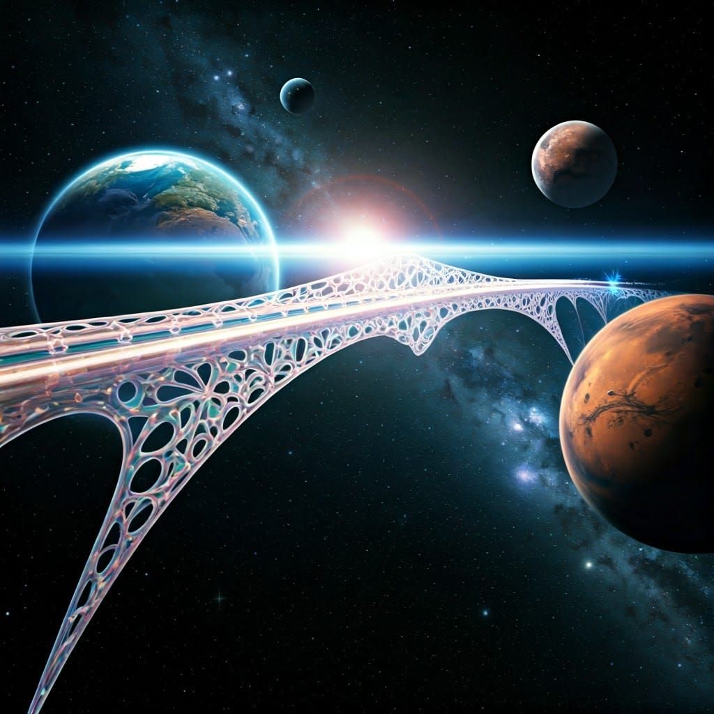 Ethereal Cosmic Bridge Connecting Earth, Mars, Moon, and Sta...