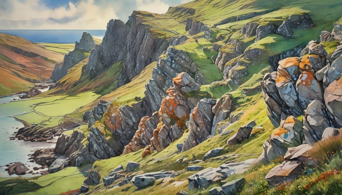 Valley of Rocks: Impressionist Gouache Watercolour