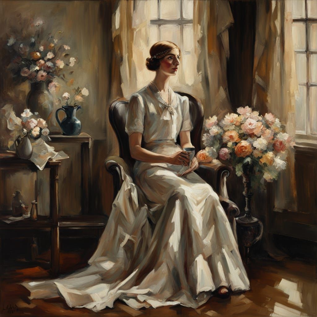 Romantic Space Age Elegance in Oil Painting Style