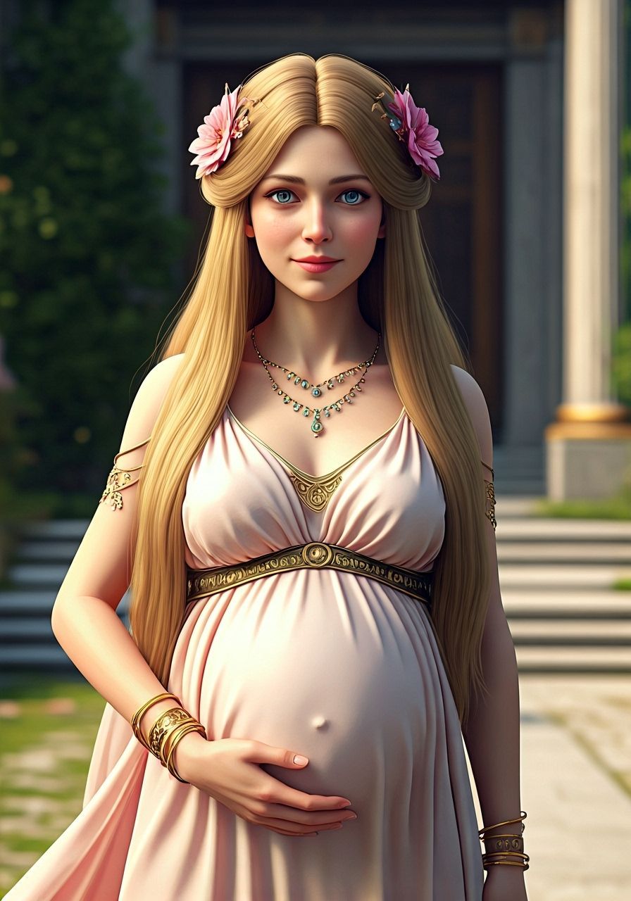 Ancient Greek Woman in Palace Gardens, 3D Anime Style