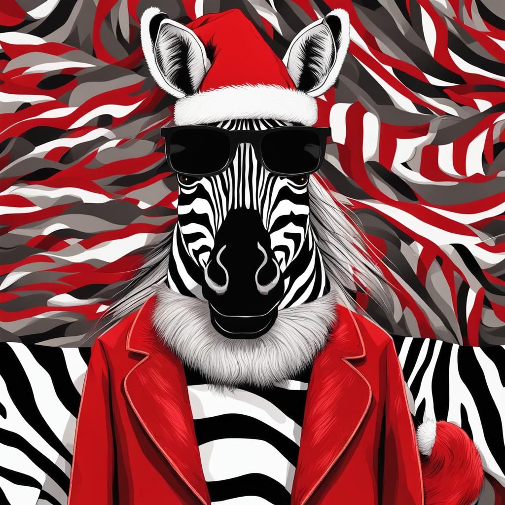 Festive Zebra Santa in Abstract Art Style