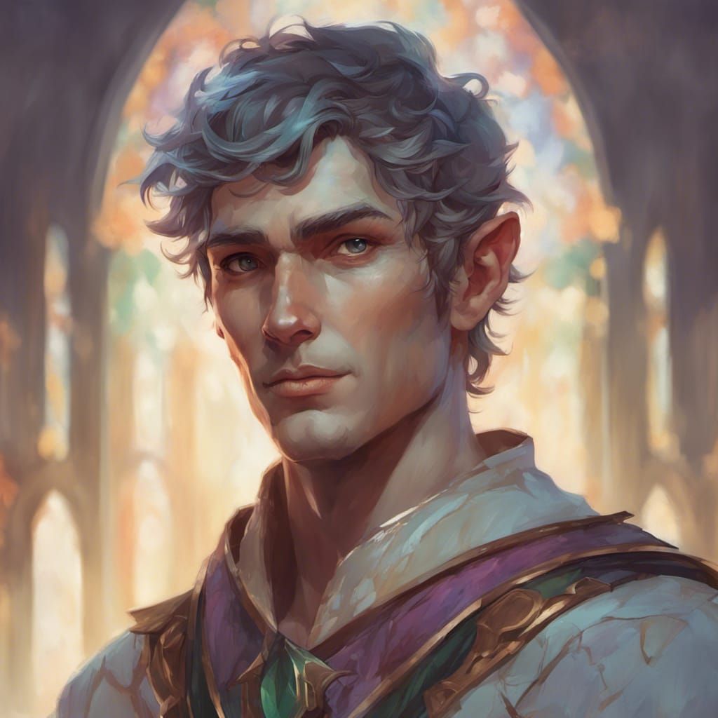 Male Elf Druid Portrait in Hyperdetailed Style