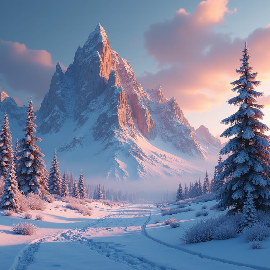 Snowy Tundra: Frosty Mountains in Burnt Orange Hues