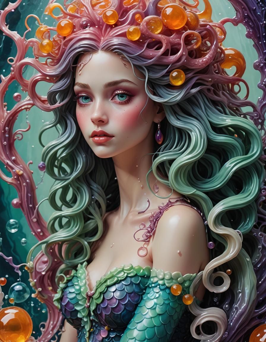 Mystical Mermaid Jelly Sculpture: A Digital Art Masterpiece