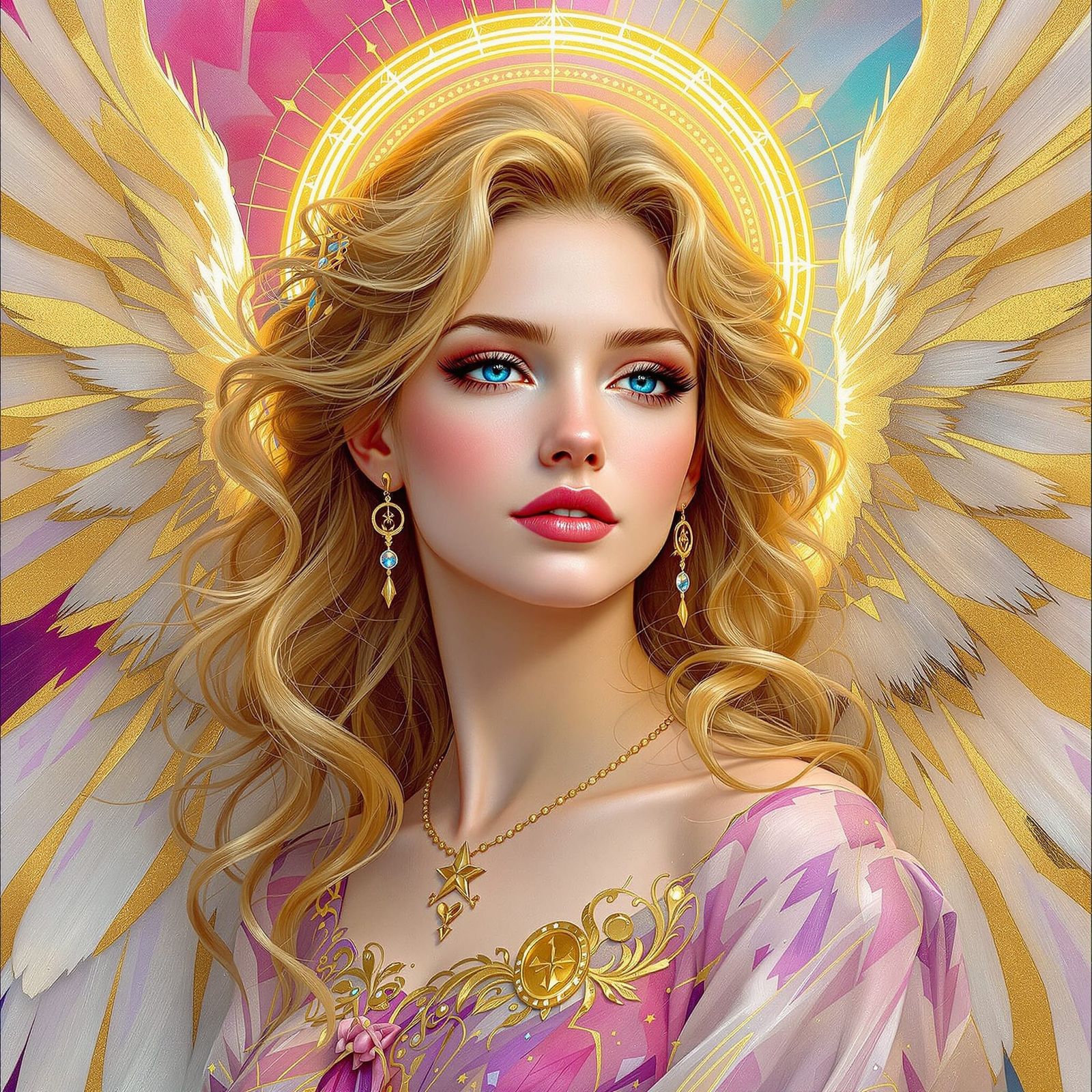Elegant Angel Portrait with Golden Wing