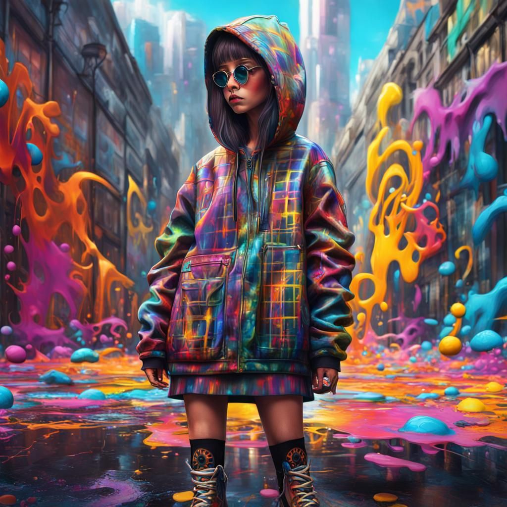plaid modern mini dress graffiti art, splash art, street art, spray paint, oil gouache melting, acrylic