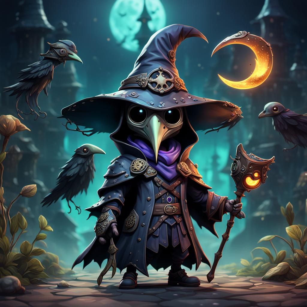 Chibi Fairy Plague Doctor in Detailed Painting