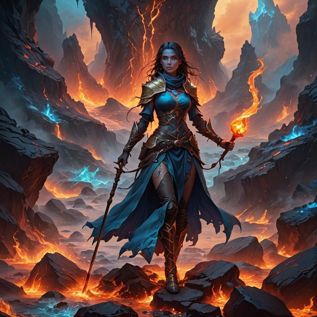 Entombed Wizard in Molten Rock: Digital Fantasy Art