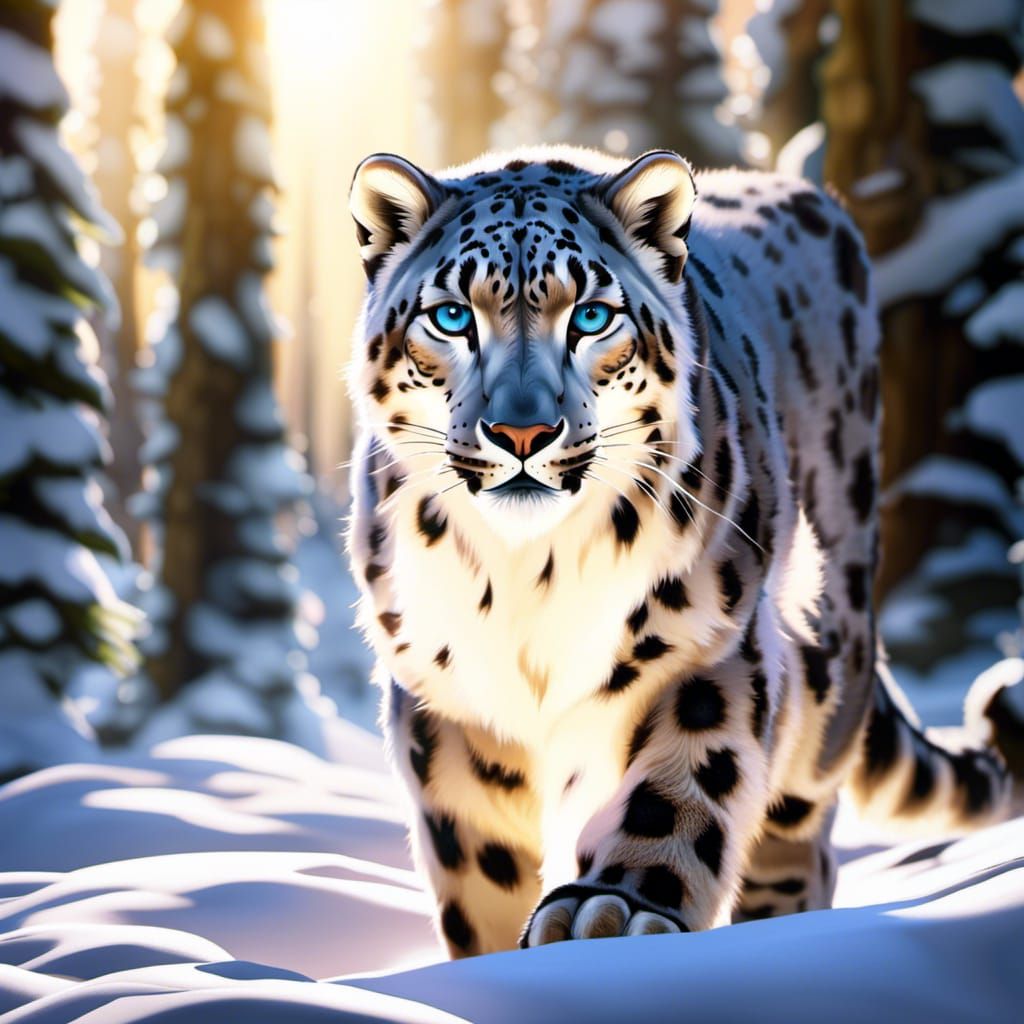 Hyperdetailed Snow Leopard in Dark Fantasy Art
