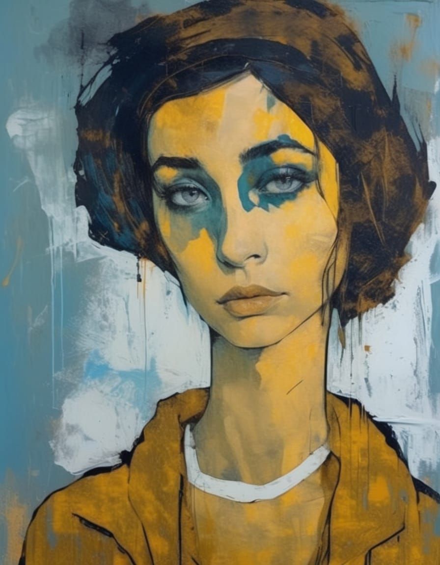 Elegant Goth Girl Portrait in Impasto Style