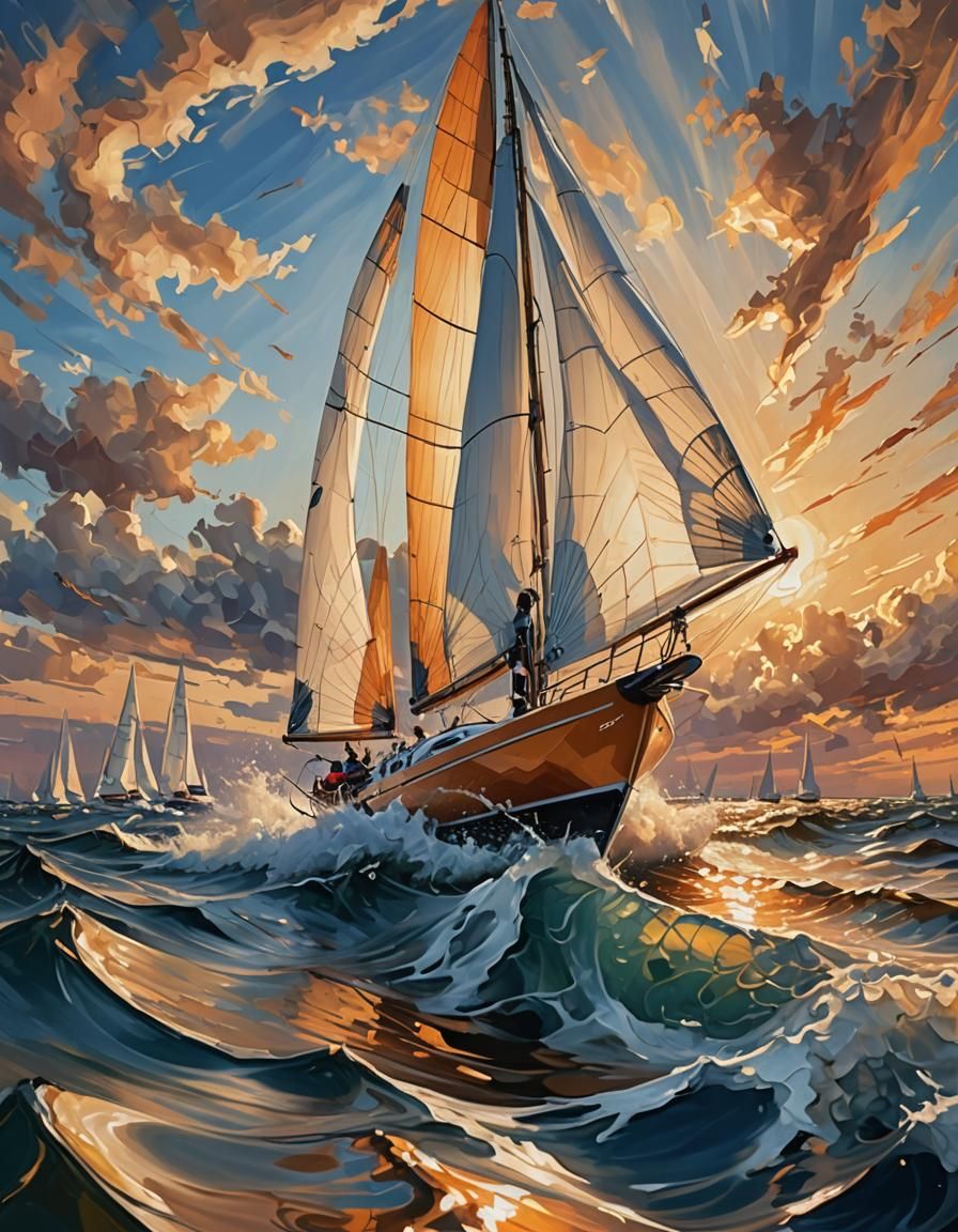 Sailboat at Sunset: A Vibrant Oil Painting