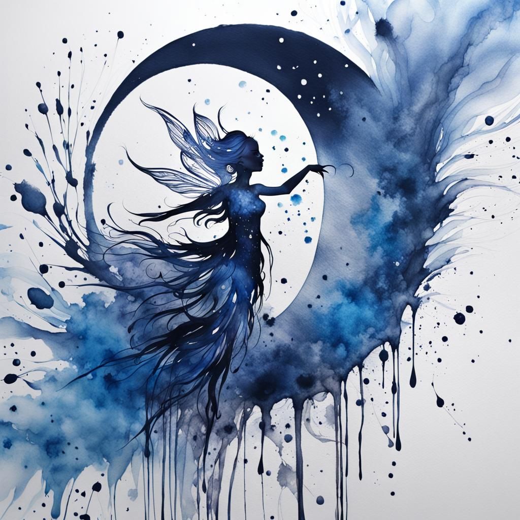 Ink Fairy Moon Canvas in Expressionist Style