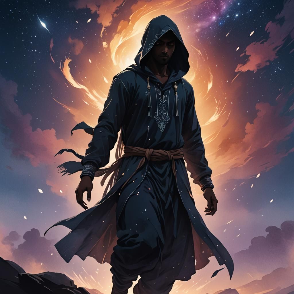 Hooded shadow wizard controlling wind