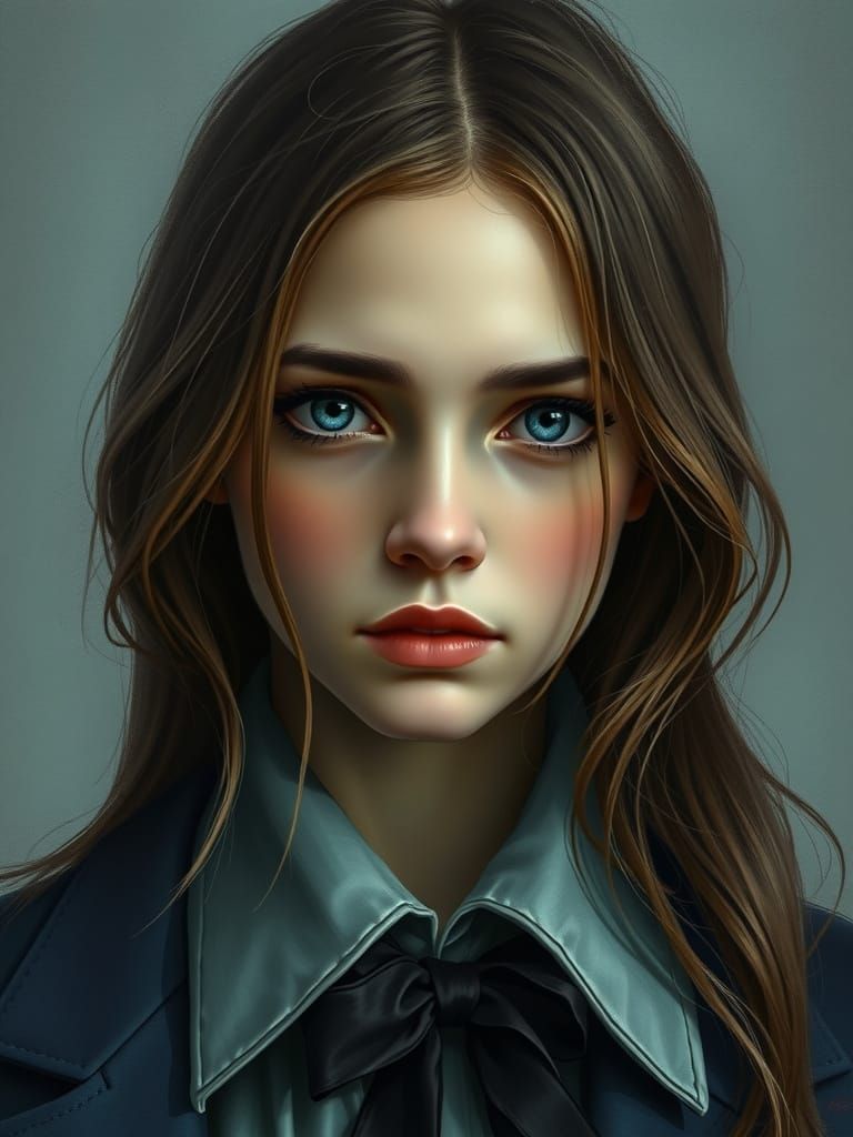 Melancholic Woman in Art Nouveau Style Portrait