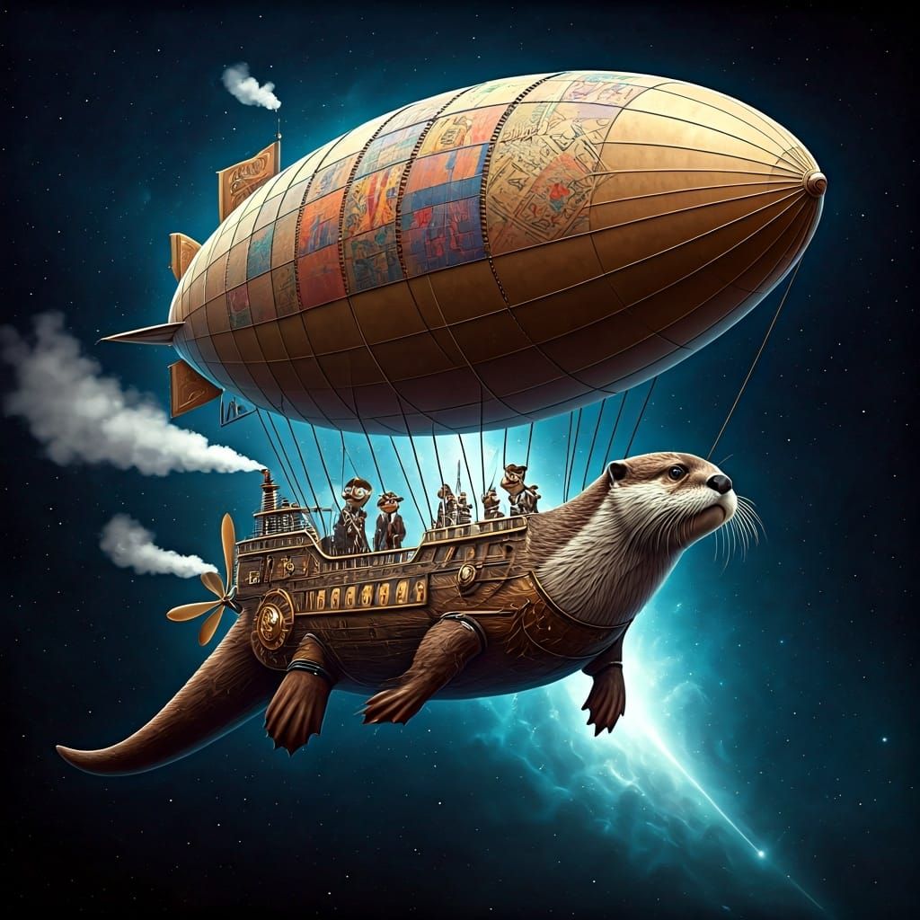 Steampunk Otter Airship in Luminous Nebula