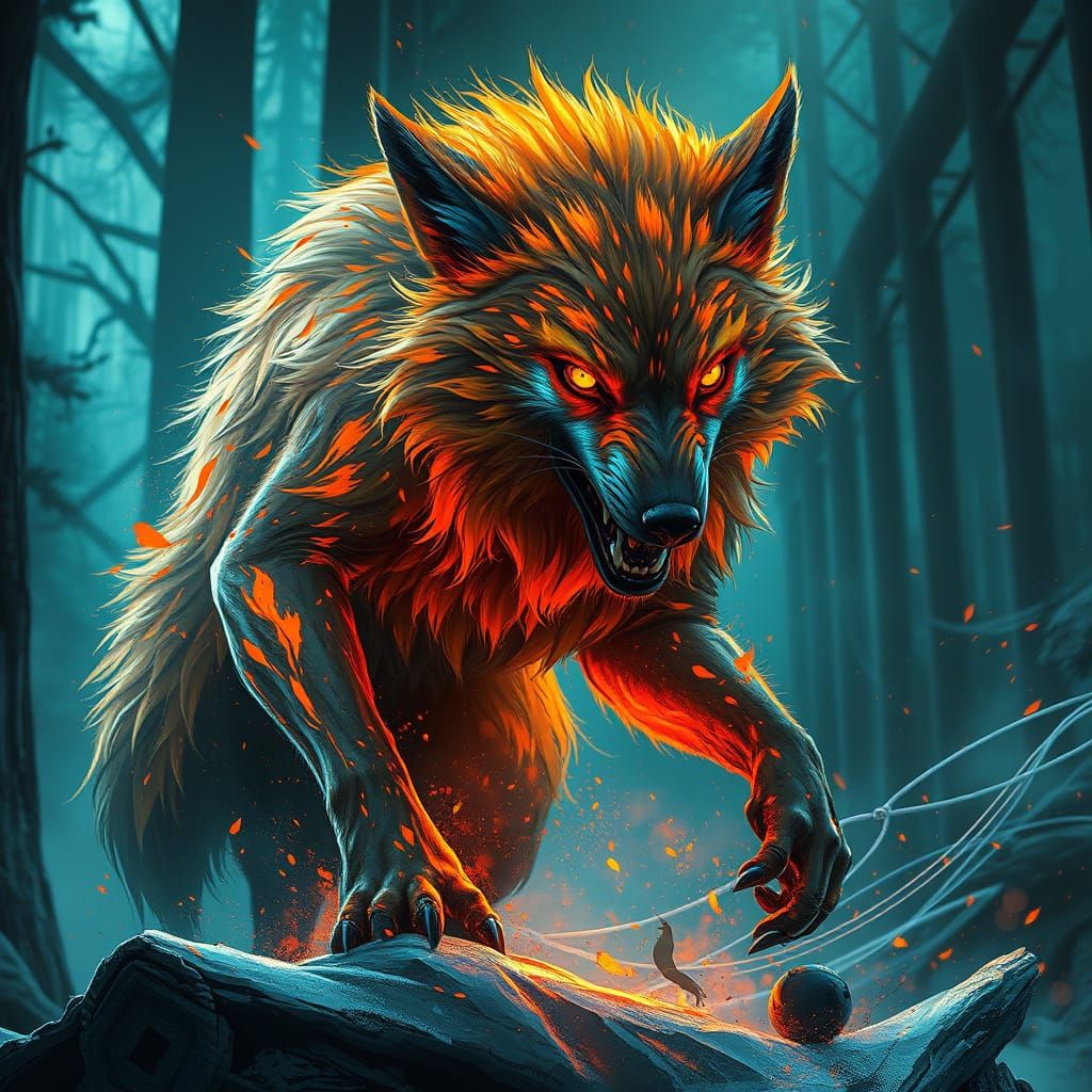 Cyberpunk Werewolf Concept Art in Triadic Colors