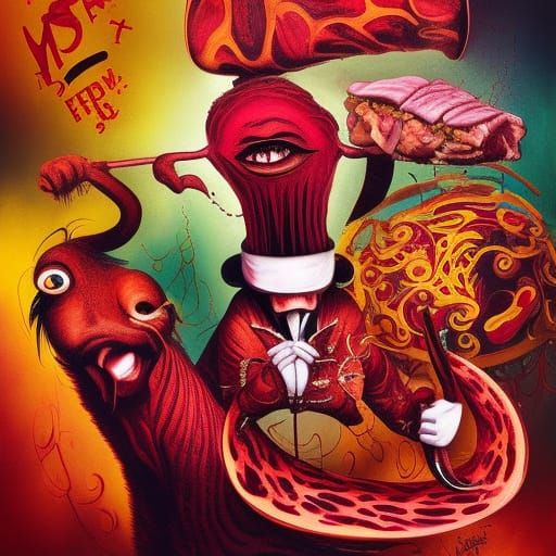 Surreal Meat Circus: A Whimsical Macabre Illustration