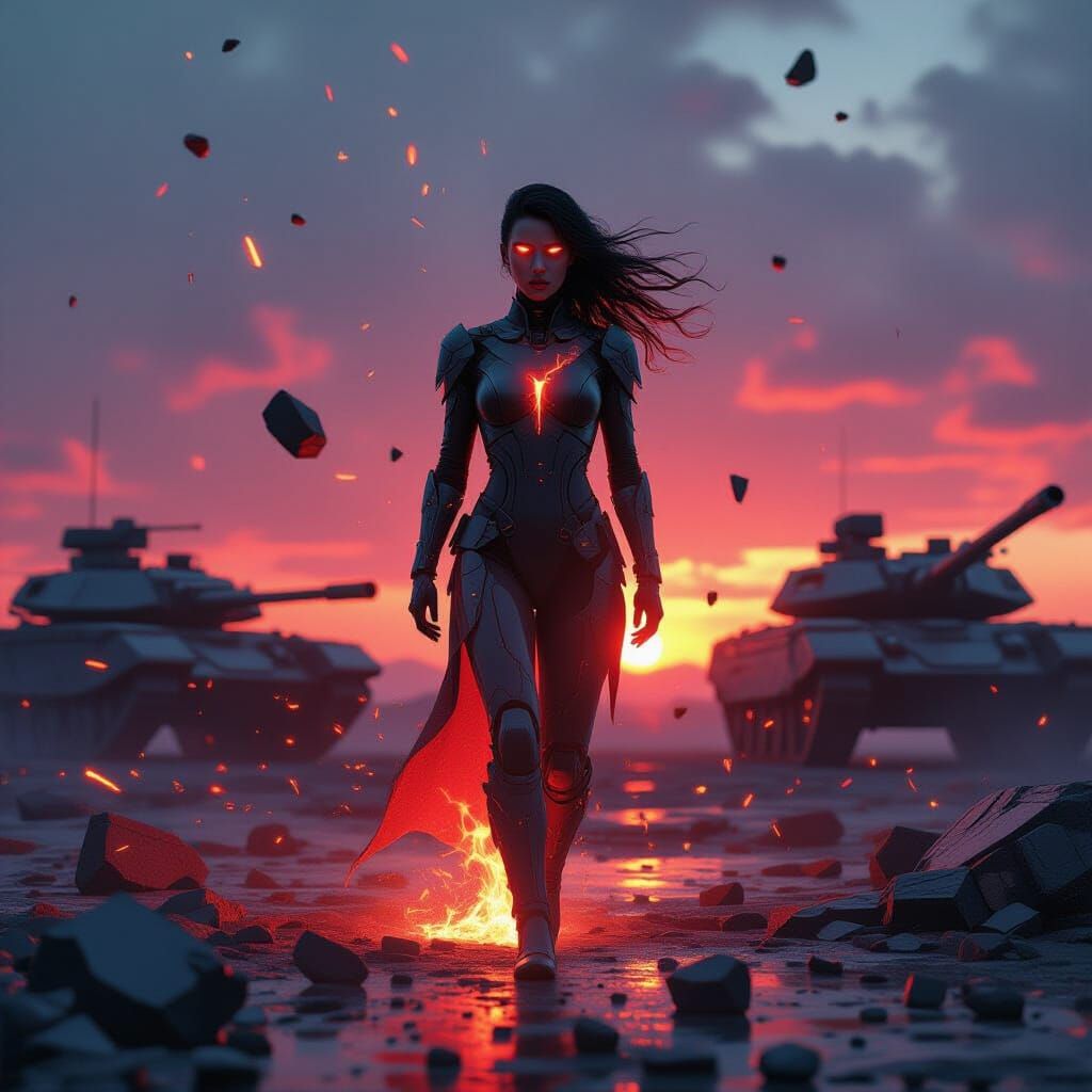 Digital Human Emerges from Shattered Tanks in Cyberpunk Styl...