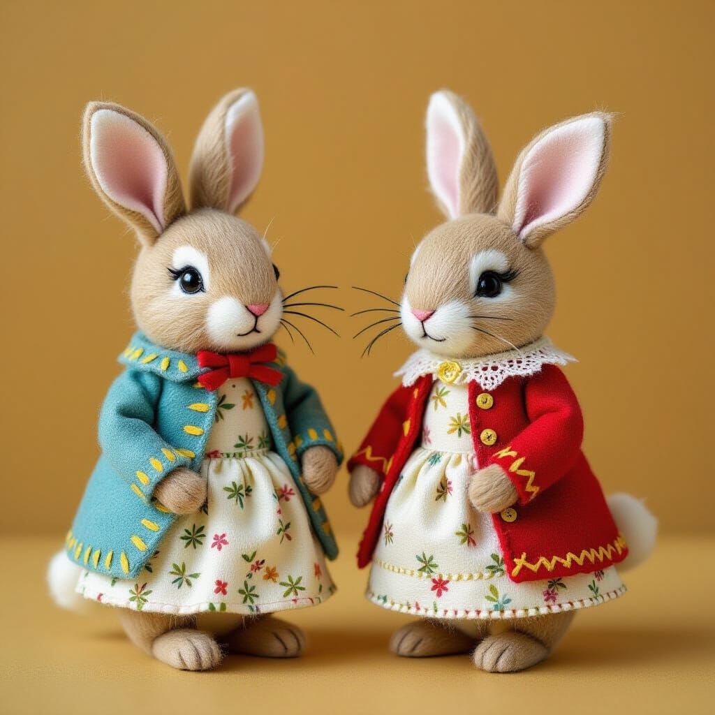 Whimsical Felt Animals in Folk Art Style