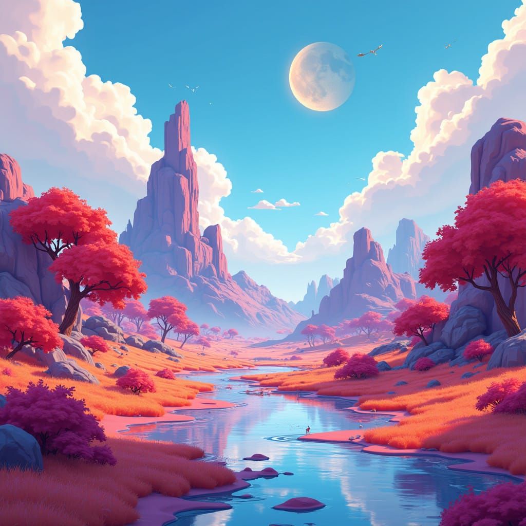 Hyper-Modern Fortnite Landscape in Low-Poly Style