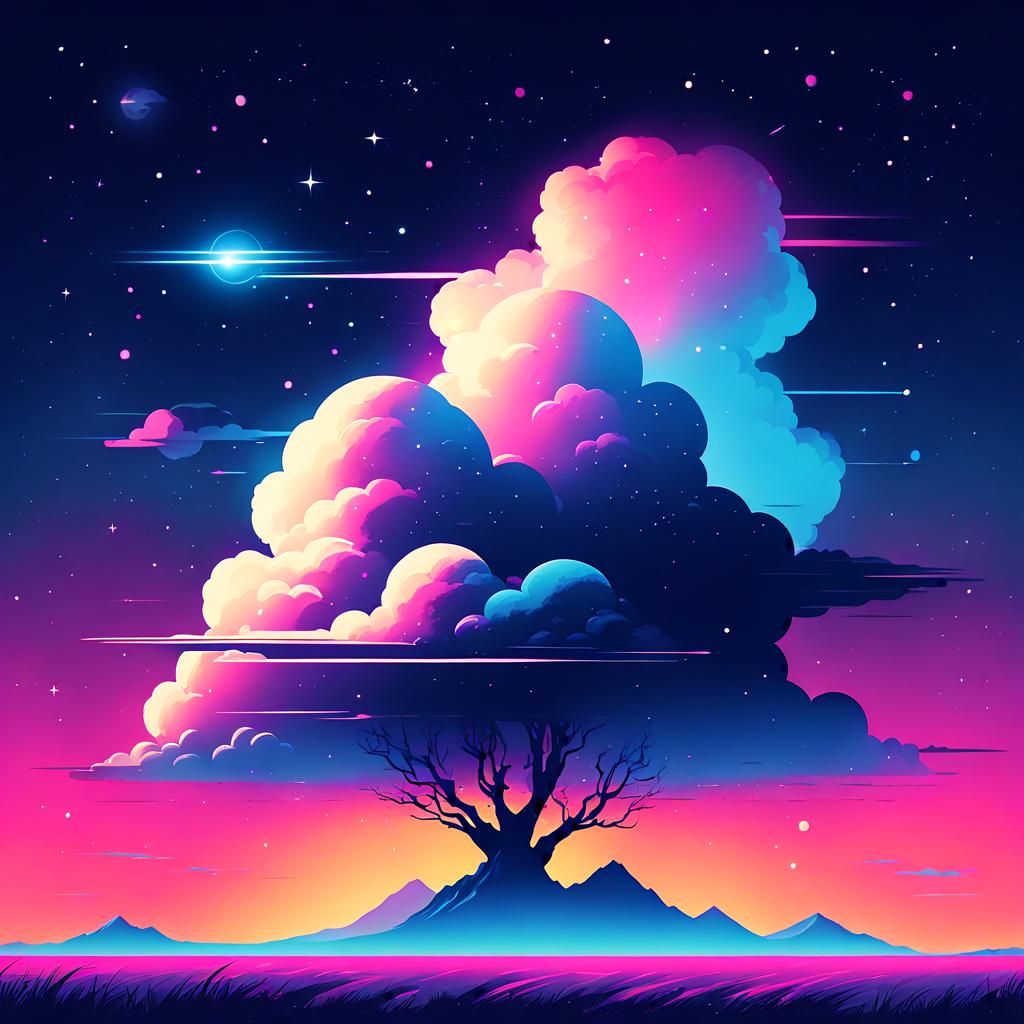 Synthwave Night Sky with Ink Stars