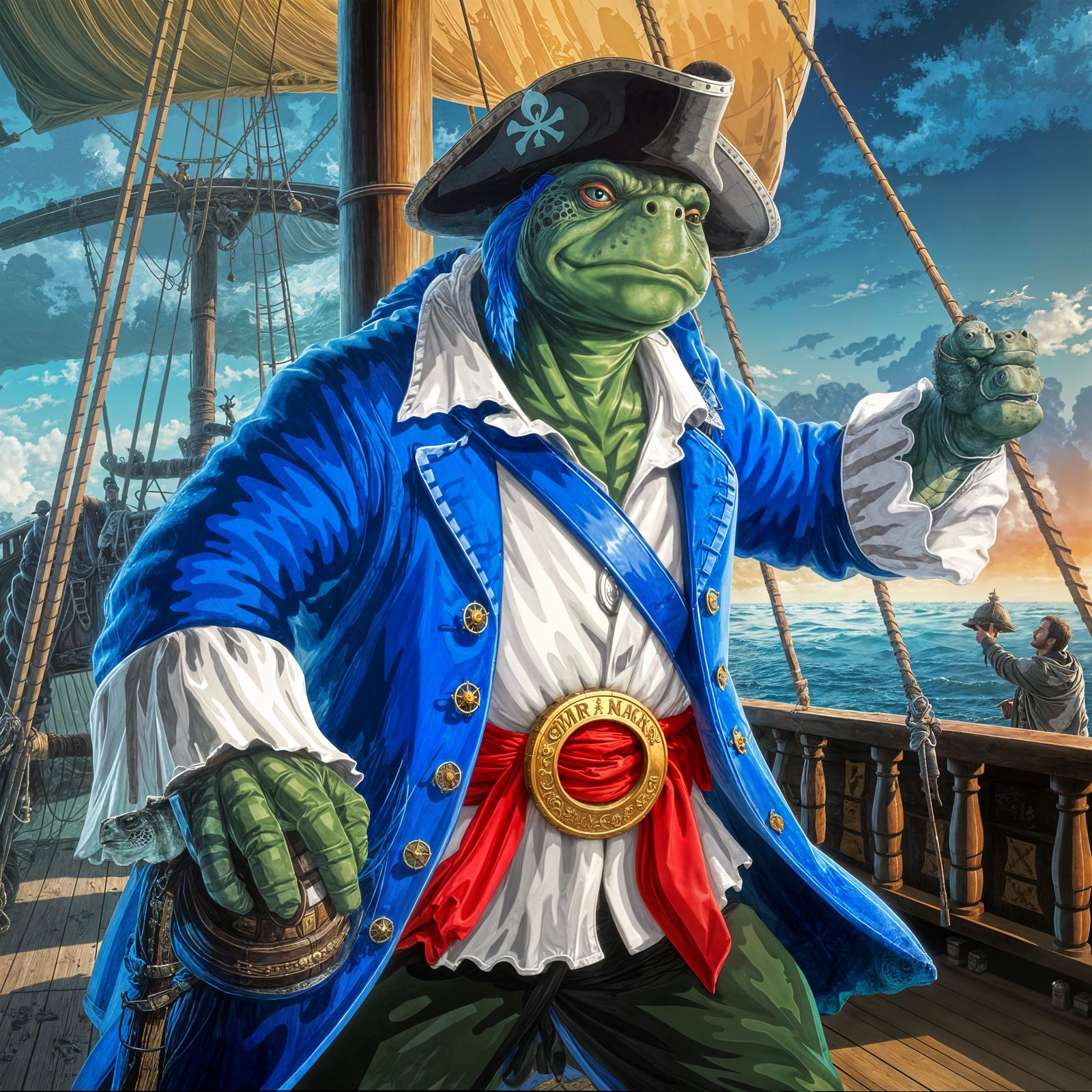 Sea Turtle Pirate Captain on the Open Sea